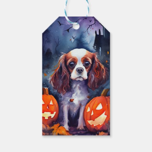 Halloween Cavalier King Charles Spaniel Pumpkins Cadeaulabel (Voorkant)