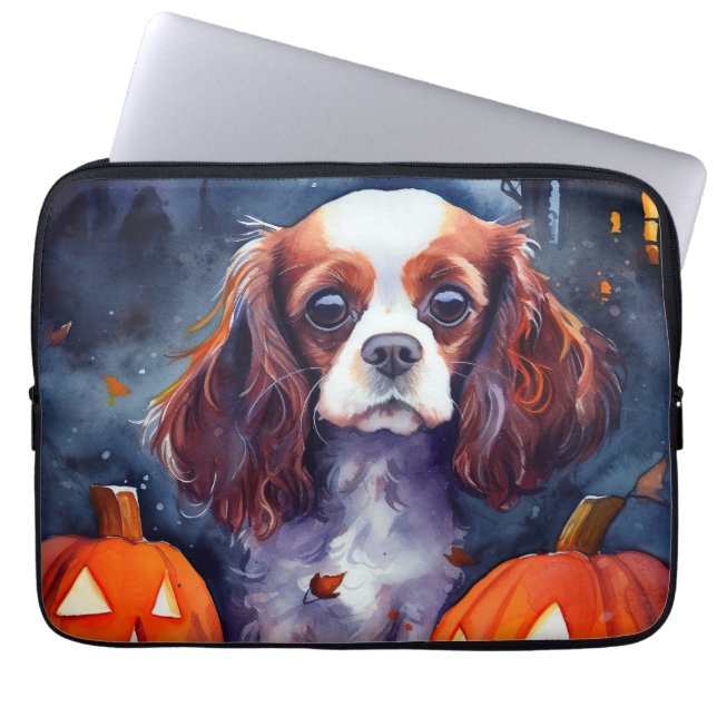 Halloween Cavalier King Charles Spaniel Pumpkins Laptop Sleeve (Voorkant)