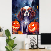 Halloween Cavalier King Charles Spaniel Pumpkins Poster (Thuiskantoor)