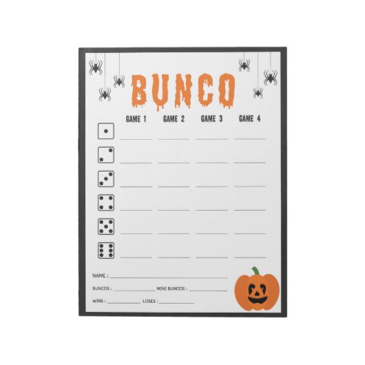 Halloween Celebration Bunco Game Score Kaart Notitieblok (Gedraaid)