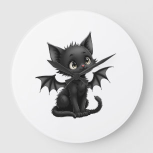 Halloween chagrijnig zwart kitten in vleermuis kos grote klok