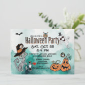 Halloween Chat et Doodle fantôme Invitation (Debout devant)
