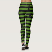 Halloween Chat noir & Bandes Leggings Vert olive (Dos)