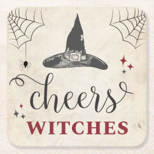 Halloween Cheers Witches Funny Bachelorette Party Vierkante Kartonnen Onderzetter