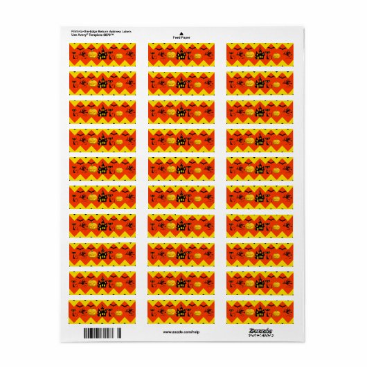 Halloween Chevron Haunted House Black Cat Pattern Etiket (Full Sheet)