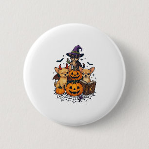Halloween Chihuahua Honden Pompoenen Heksenhoed Sp Ronde Button 5,7 Cm