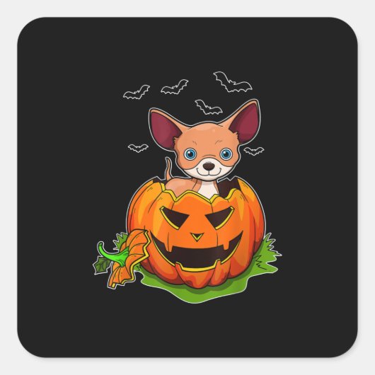 Halloween Chihuahua Hondenliefhebbers Pumpkin Grun Vierkante Sticker (Voorkant)