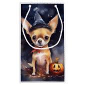 Halloween chihuahua met pompoenen eng klein cadeauzakje (Achterkant)