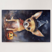 Halloween chihuahua met pompoenen eng legpuzzel (Horizontaal)