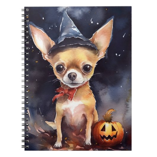 Halloween chihuahua met pompoenen eng notitieboek (Voorkant)