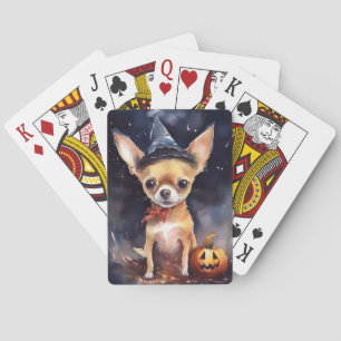Halloween chihuahua met pompoenen eng pokerkaarten