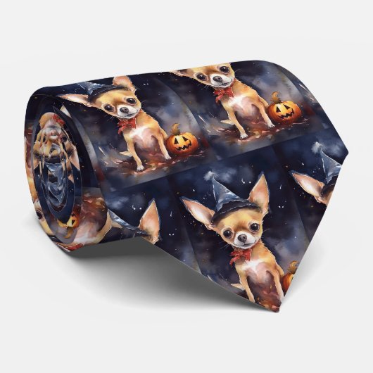 Halloween chihuahua met pompoenen eng stropdas (Opgerold)