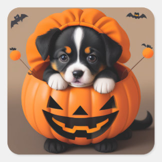 Halloween Chiot dans un autocollant citrouille