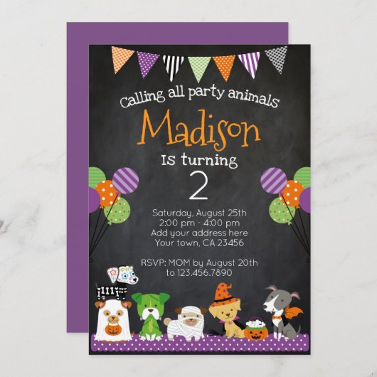 Halloween Chiots Anniversaire Invitation (Devant / Derrière)