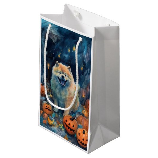 Halloween Chow Chow Met Pompoenen Eng  Klein Cadeauzakje (Voorkant Gekanteld)