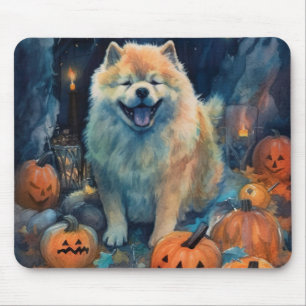 Halloween Chow Chow Met Pompoenen Engelig Muismat