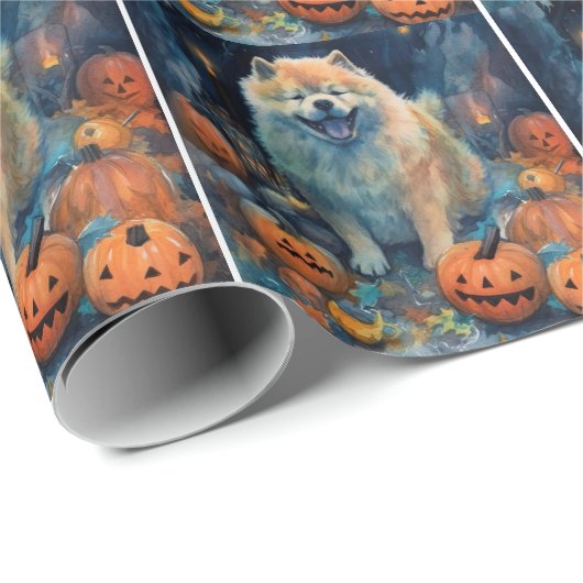 Halloween Chow met pompoenen eng Cadeaupapier (Rol Hoek)