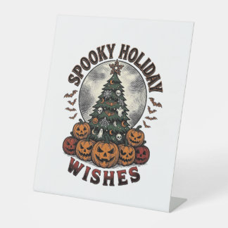 Halloween Christmas Shirt Vintage Pumpkin Tree_1 Reclamebord Met Voetstuk