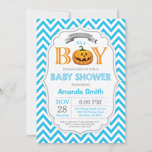 Halloween Citrouille Baby shower Invitation garçon (Devant)