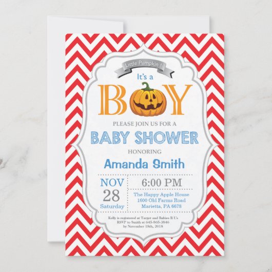 Halloween Citrouille Baby shower Invitation garçon (Devant)