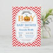Halloween Citrouille Baby shower Invitation garçon (Debout devant)