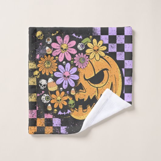 Halloween Citrouille Floral Automne (Gant de toilette)