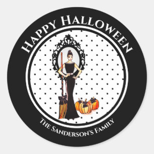Halloween Classic Elegant Black Dress Polka Dots Ronde Sticker