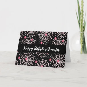 Halloween Cobwebs & Spiders Pattern Birthday Kaart