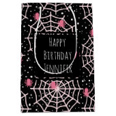 Halloween Cobwebs & Spiders Pattern Birthday Medium Cadeauzakje (Voorkant)