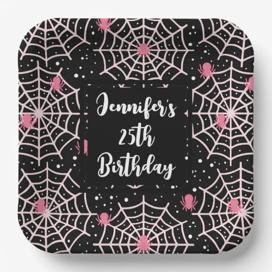 Halloween Cobwebs & Spiders Pattern Birthday Papieren Bordje (Voorkant)
