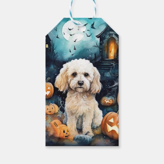Halloween Cockapoo met pomkins Scary Cadeaulabel (Voorkant)