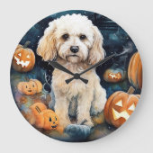 Halloween Cockapoo met pomkins Scary Grote Klok (Voorkant)