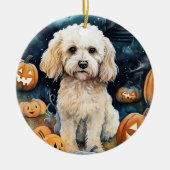 Halloween Cockapoo met pomkins Scary Keramisch Ornament (Voorkant)