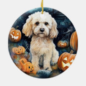 Halloween Cockapoo met pomkins Scary Keramisch Ornament (Achterkant)