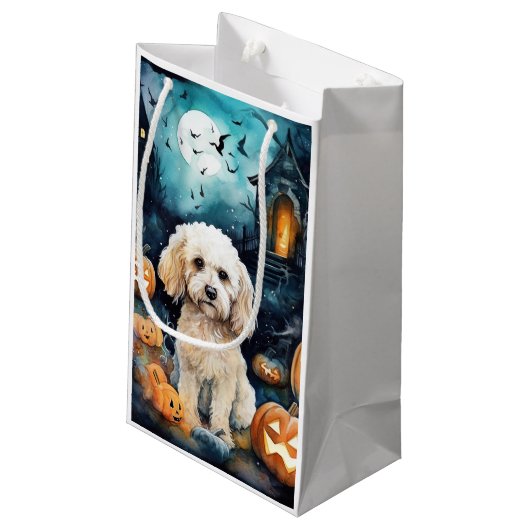 Halloween Cockapoo met pomkins Scary Klein Cadeauzakje (Achterkant Gekanteld)