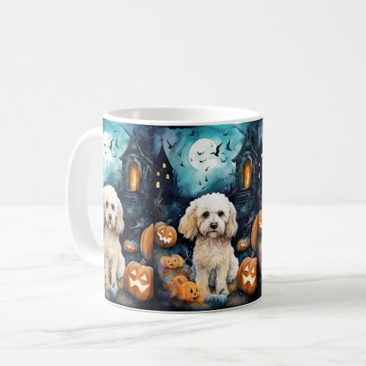 Halloween Cockapoo met pomkins Scary Koffiemok (Voorkant links)