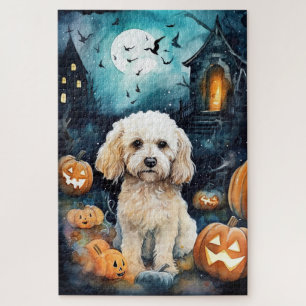 Halloween Cockapoo met pomkins Scary Legpuzzel