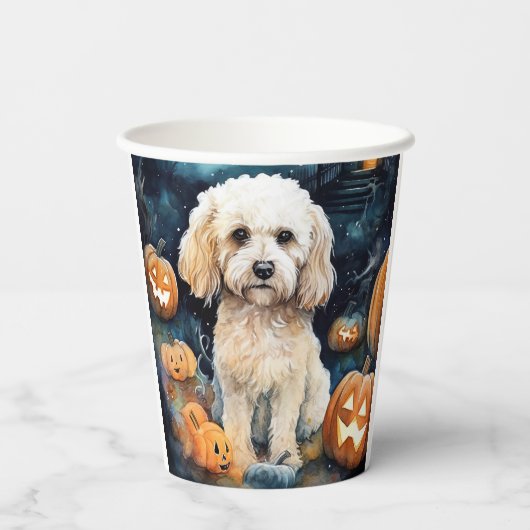Halloween Cockapoo met pomkins Scary Papieren Bekers (Achterkant)