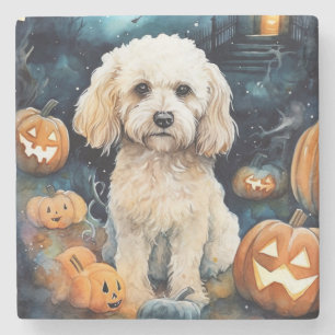 Halloween Cockapoo met pomkins Scary Stenen Onderzetter