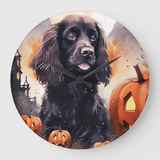 Halloween Cocker Spaniel met pompoenen Grote Klok (Voorkant)