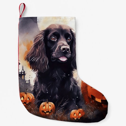 Halloween Cocker Spaniel met pompoenen Kleine Kerstsok (Voorkant)