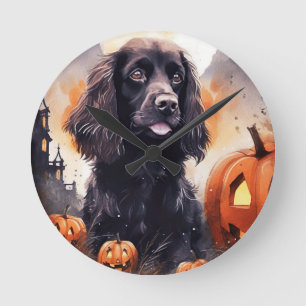 Halloween Cocker Spaniel met pompoenen Ronde Klok