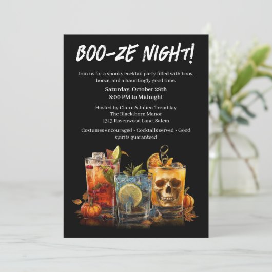 Halloween cocktail party | Boo-ze Night Kaart (Staand voorkant)