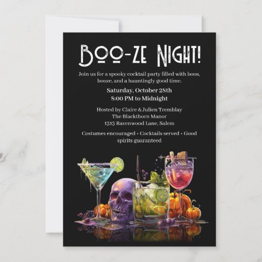 Halloween cocktail party | Boo-ze Night Kaart (Voorkant)