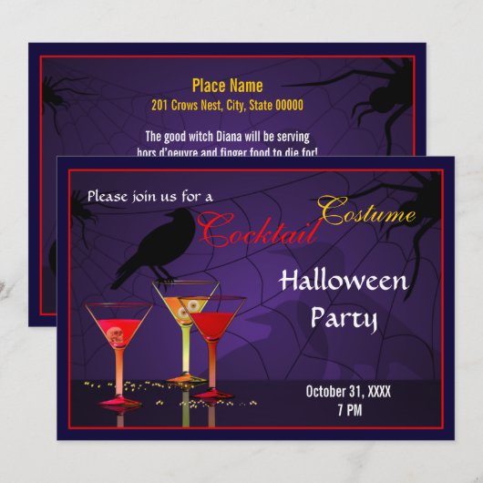 Halloween Cocktail Party Invite Kaart (Voorkant / Achterkant)