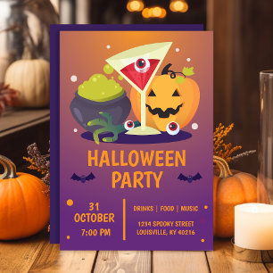 Halloween Cocktailparty Griezelige Pompoen Kaart