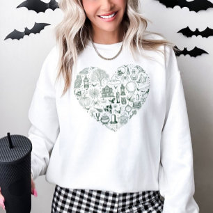 Halloween Coeur Vert Éffrayant Doodles Sweatshirt