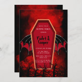 Halloween Coffin and Bat Wings Wedding Shower Kaart (Voorkant / Achterkant)
