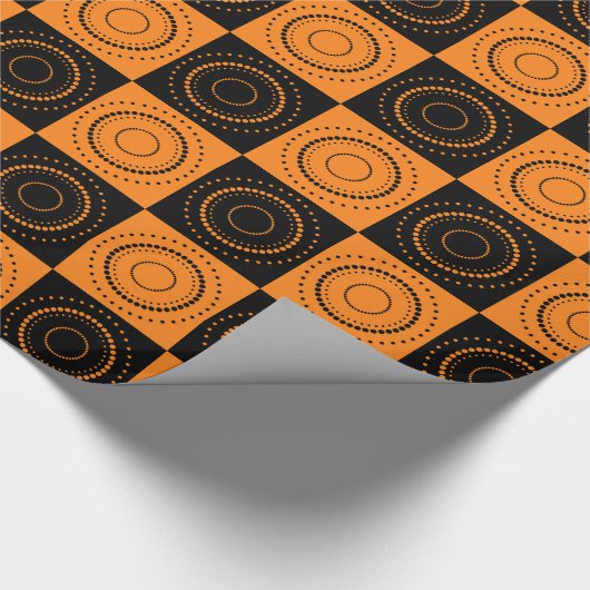 Halloween Concentric Sinaasappel and Black Polka D Cadeaupapier (Hoek)