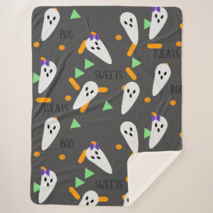 Halloween Confetti Sprinkles Ghost Trees Sherpa Deken